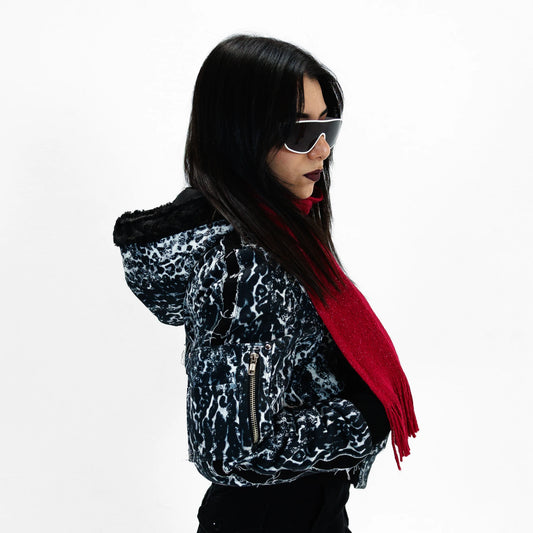 'WITCH HOUSE' JAGUAR PRINT HOODED BOMBER JACKET