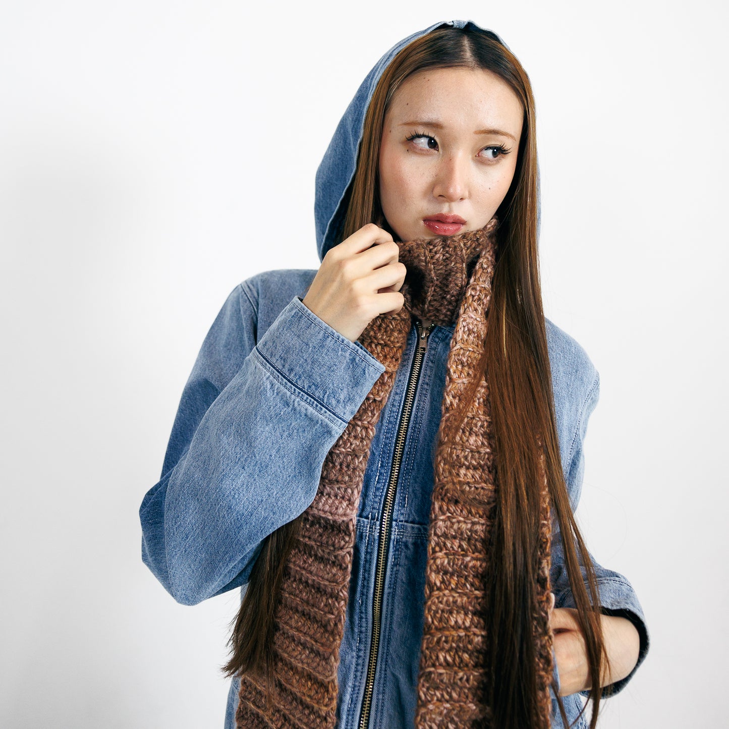 'EKG/PULSE' WASHED INDIGO DENIM ZIP-UP HOODIE