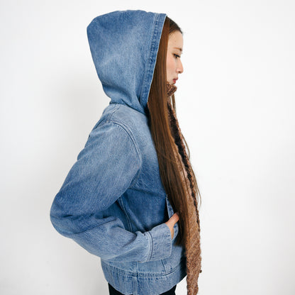'EKG/PULSE' WASHED INDIGO DENIM ZIP-UP HOODIE