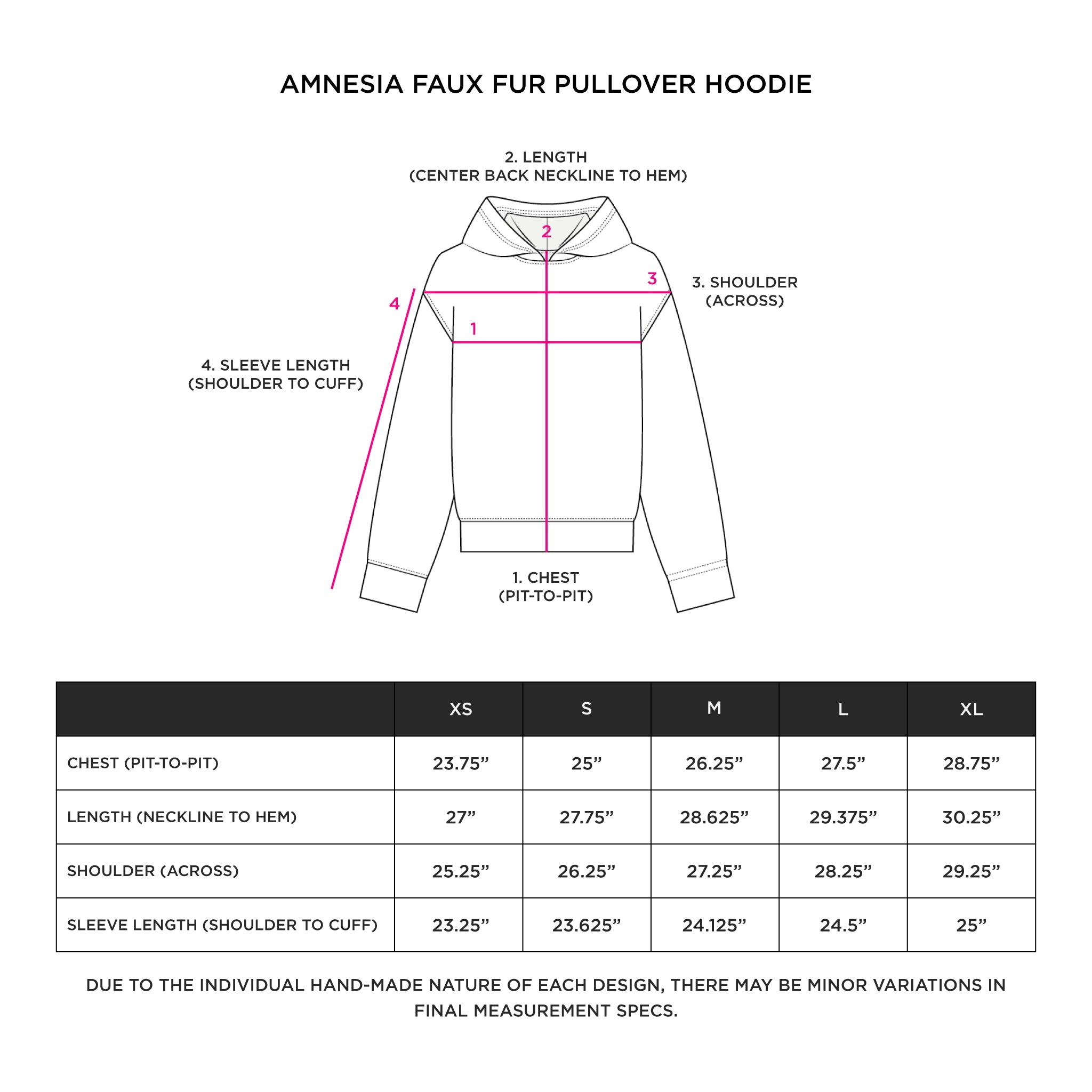 'AMNESIA' OVERSIZED FAUX FUR PULLOVER HOODIE Size Guide