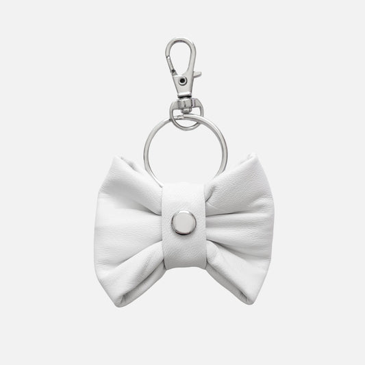 'BOWTIE' CALFSKIN LEATHER BAG CHARM IN WHITE