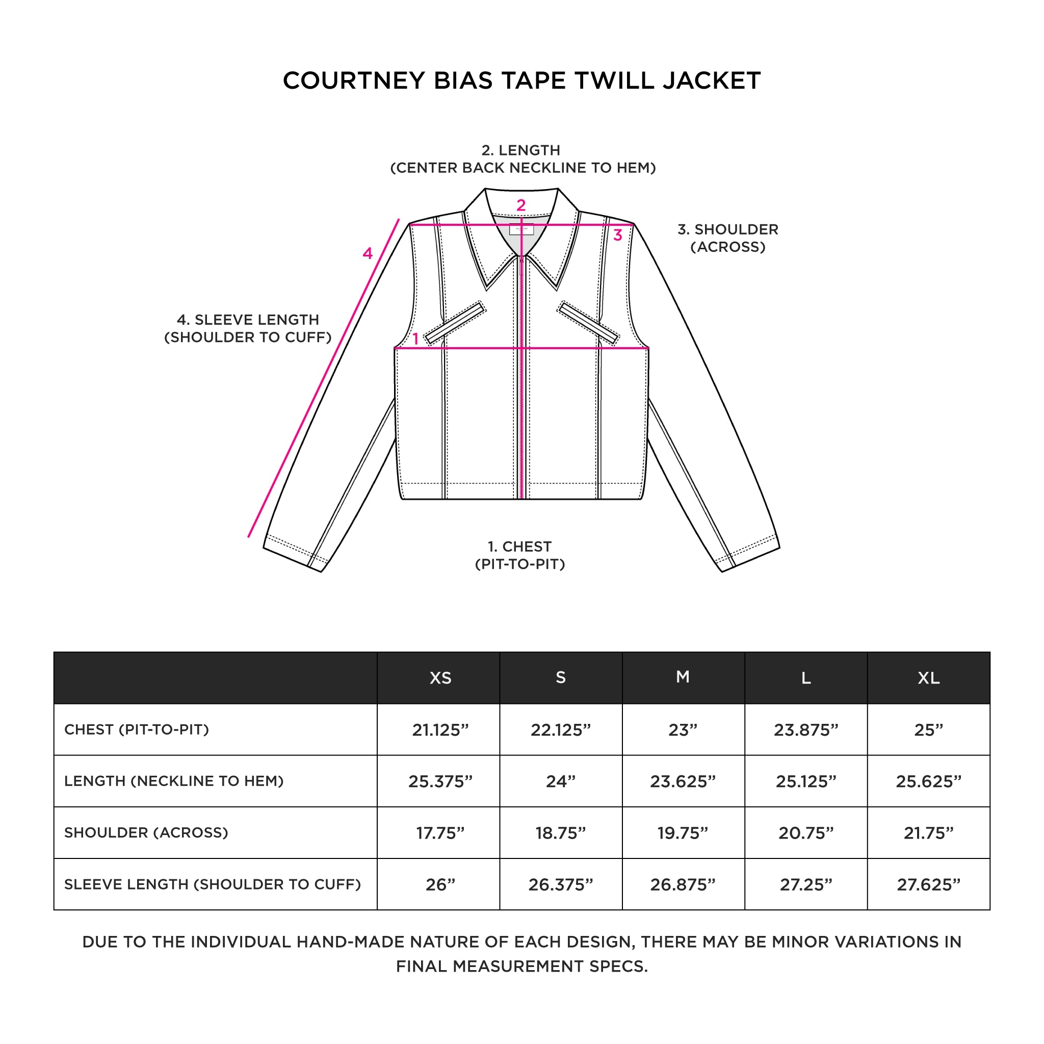'COURTNEY' BIAS TAPE TWILL JACKET IN WINE Size Guide