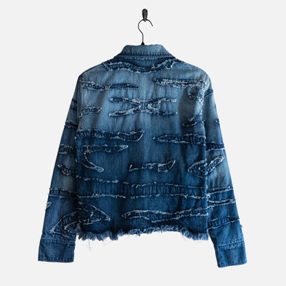 'EAU DE PARFUM' WASHED INDIGO FRAYED DENIM JACKET