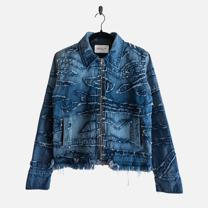 'EAU DE PARFUM' WASHED INDIGO FRAYED DENIM JACKET