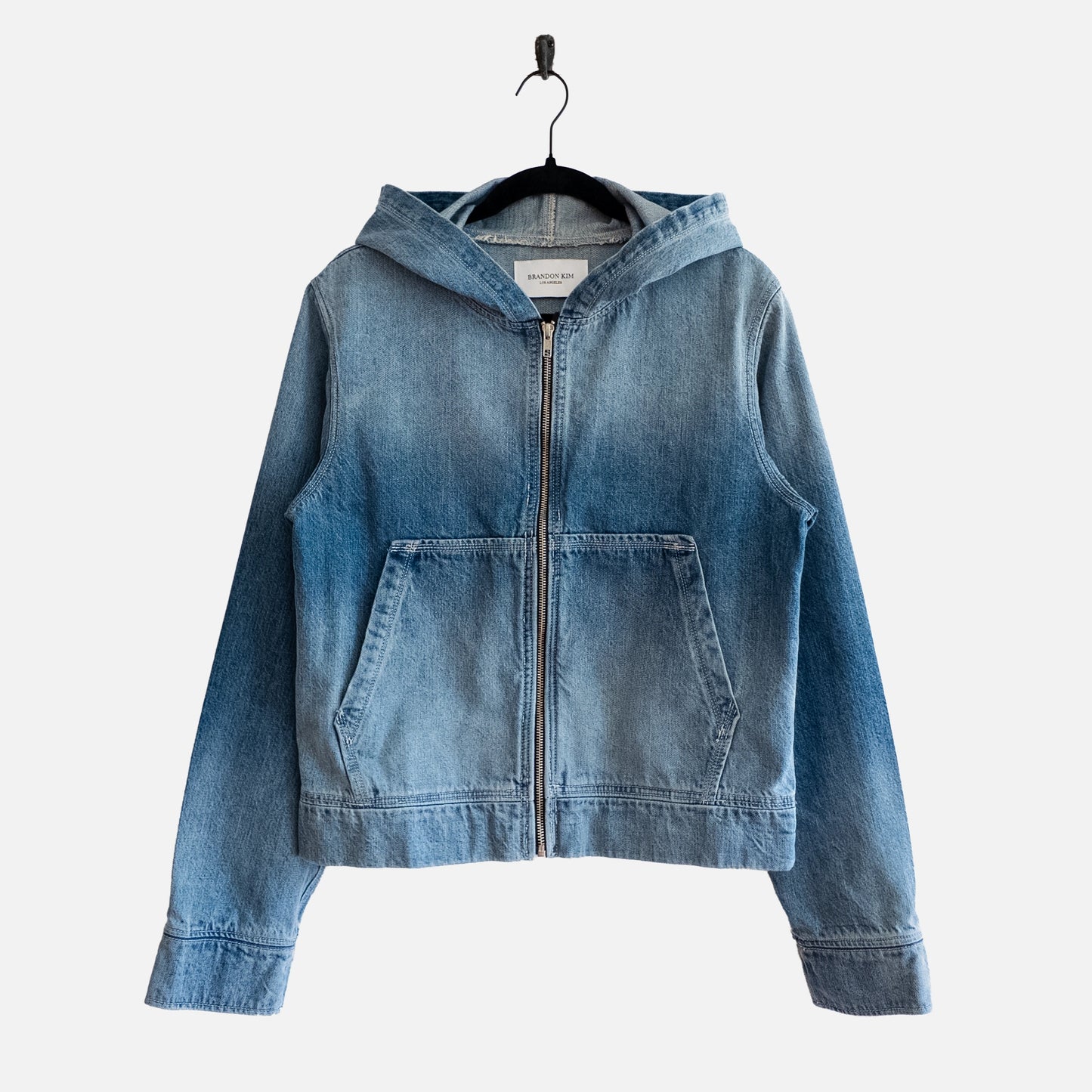 'EKG/PULSE' WASHED INDIGO DENIM ZIP-UP HOODIE