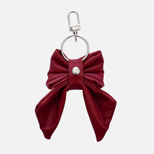 'BOW RIBBON' CALFSKIN LEATHER BAG CHARM IN RED