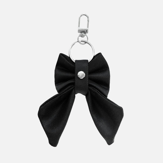 'BOW RIBBON' DENIM BAG CHARM IN WAXED BLACK