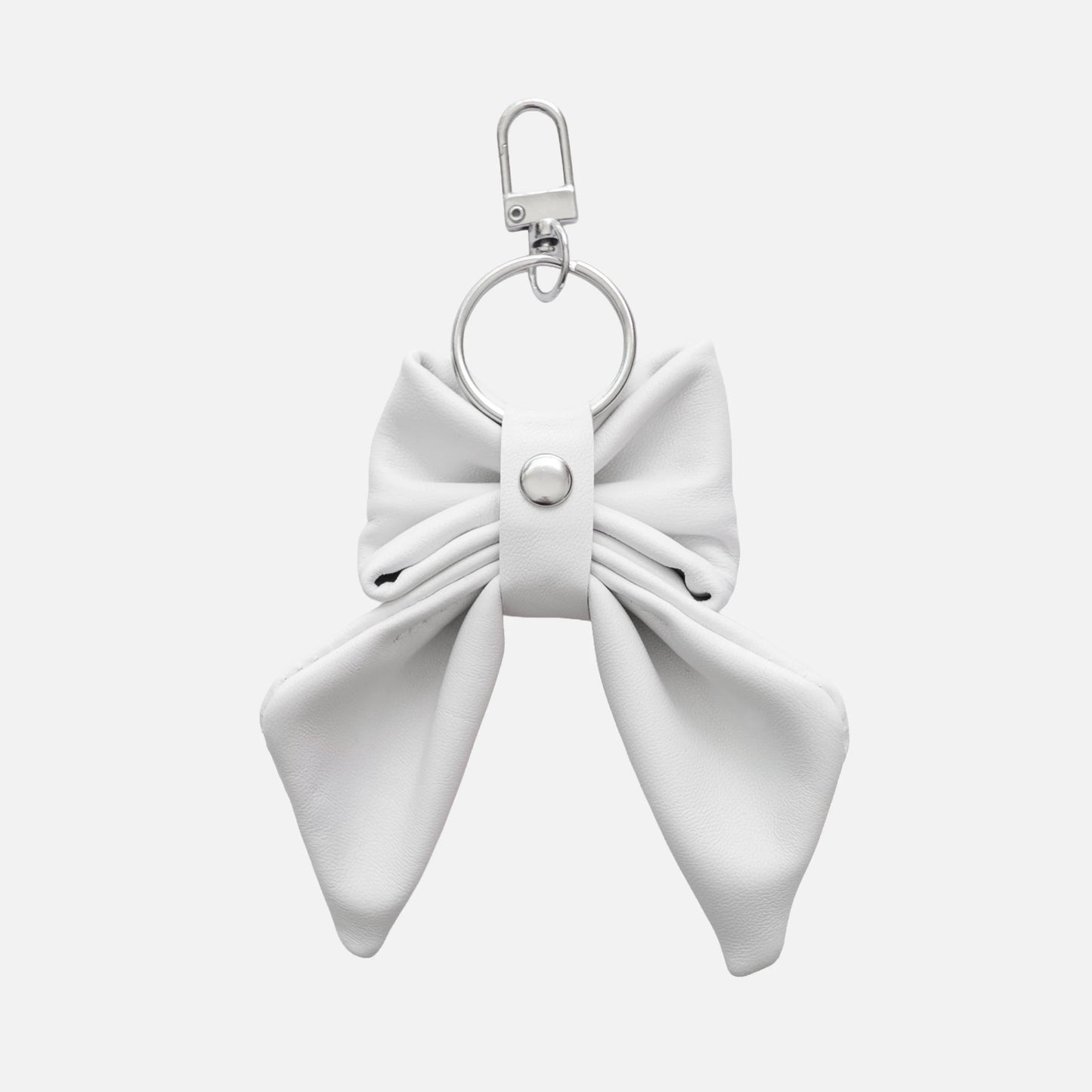 'BOW RIBBON' CALFSKIN LEATHER BAG CHARM IN WHITE