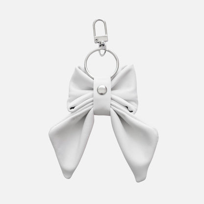 'BOW RIBBON' CALFSKIN LEATHER BAG CHARM IN WHITE