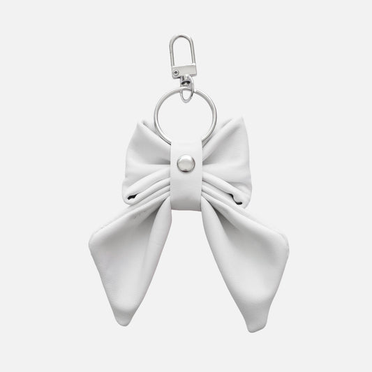 'BOW RIBBON' CALFSKIN LEATHER BAG CHARM IN WHITE