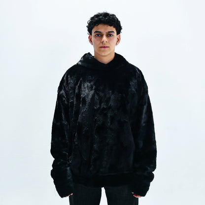 'AMNESIA' OVERSIZED FAUX FUR PULLOVER HOODIE
