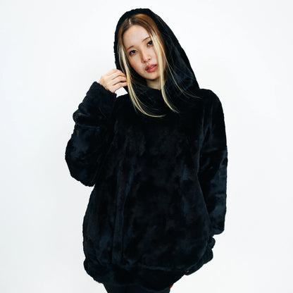 'AMNESIA' OVERSIZED FAUX FUR PULLOVER HOODIE