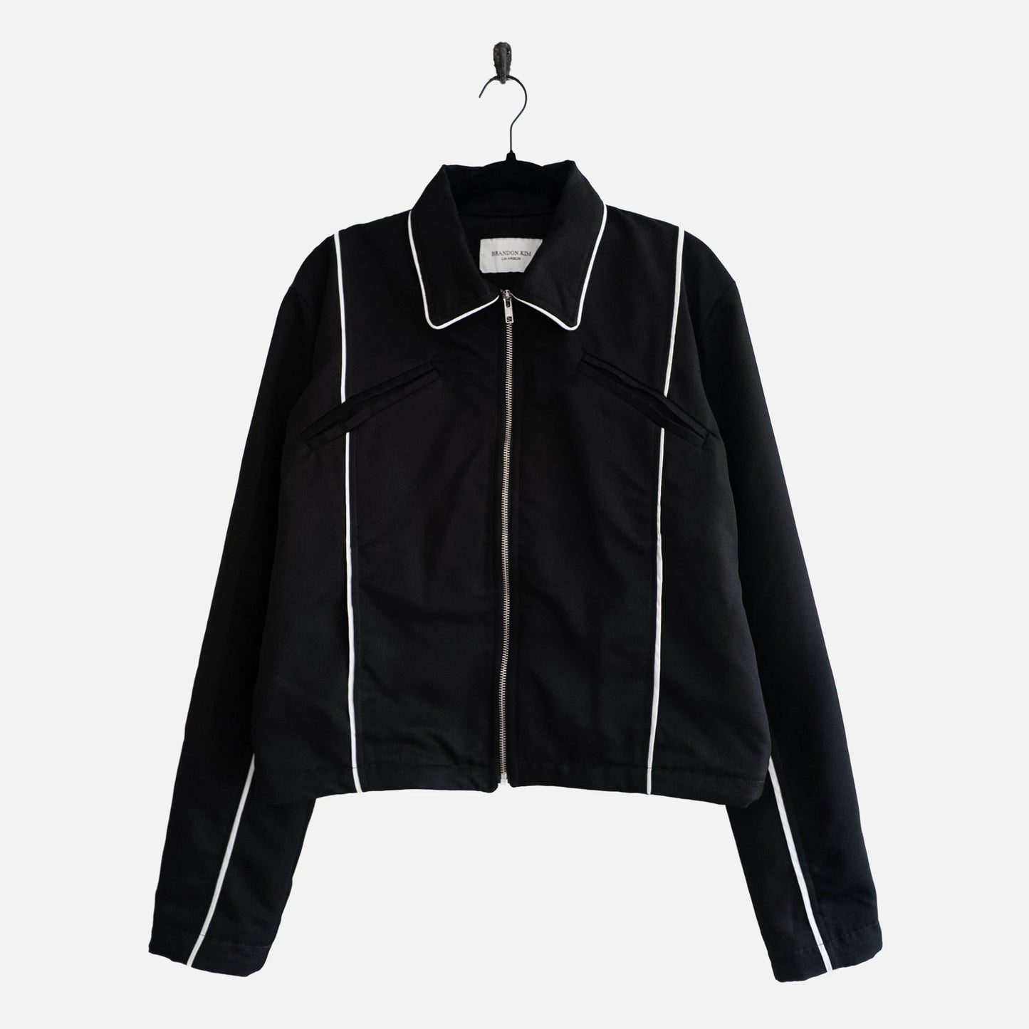 'COURTNEY' BIAS TAPE TWILL JACKET IN BLACK