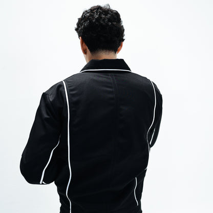 'COURTNEY' BIAS TAPE TWILL JACKET IN BLACK