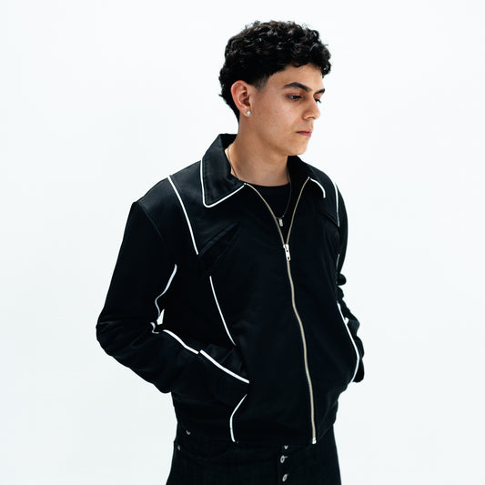 'COURTNEY' BIAS TAPE TWILL JACKET IN BLACK