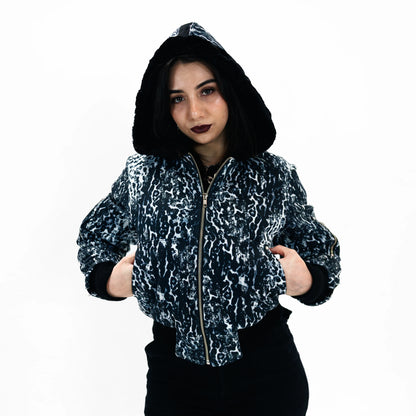 'WITCH HOUSE' JAGUAR PRINT HOODED BOMBER JACKET