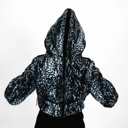 'WITCH HOUSE' JAGUAR PRINT HOODED BOMBER JACKET