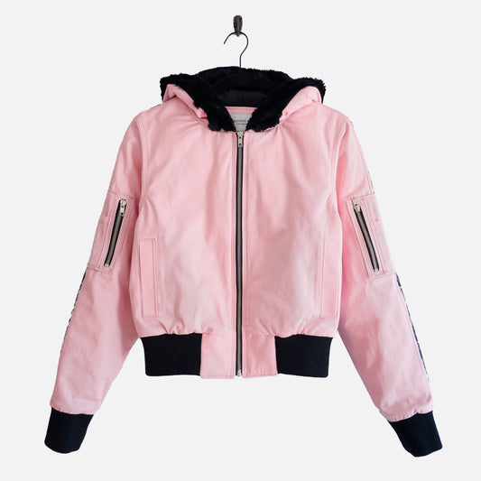 'WITCH HOUSE' PINK TWILL HOODED BOMBER JACKET